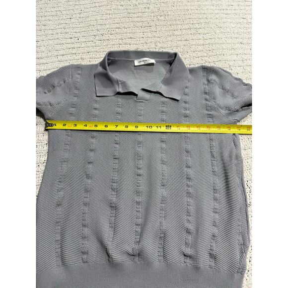 Aha Selected Ice Silk Polo Short Sleeves Shirt Knit Size Medium Gray Y2K Stretch - Picture 6 of 8